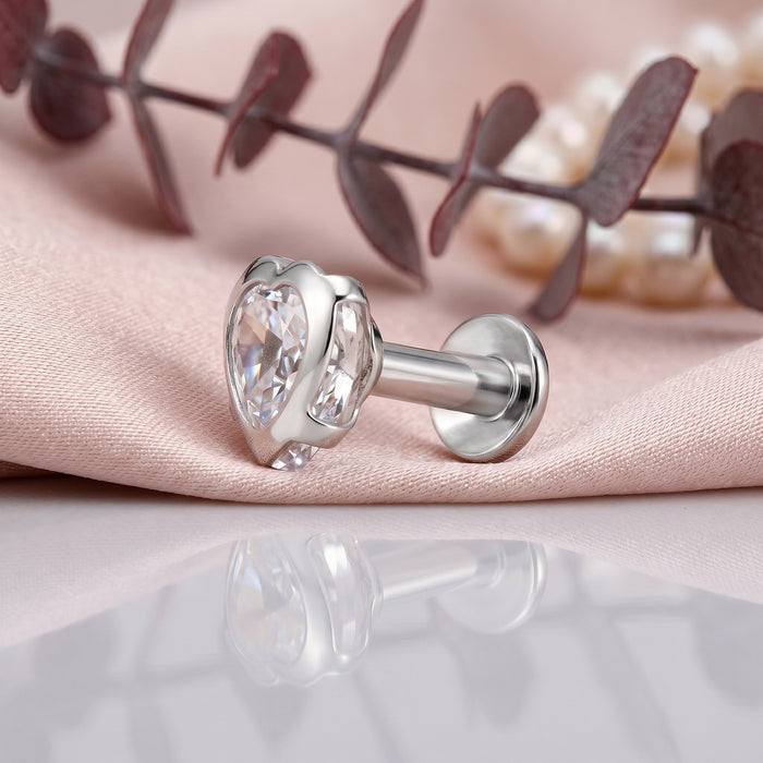 Heart Cut Solitaire Silver Stud Earring