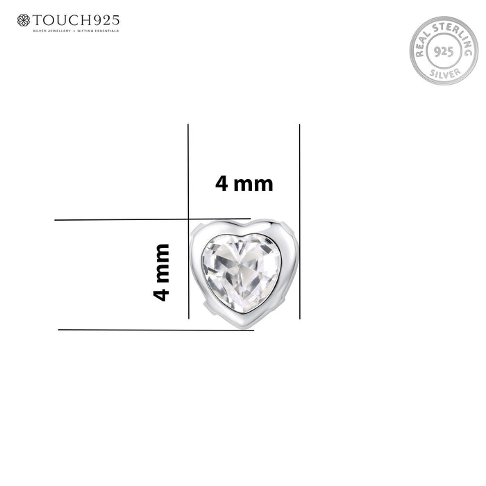 Heart Cut Solitaire Silver Stud Earring