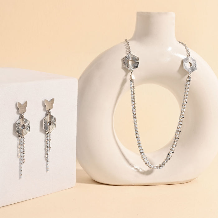 Hexa Flutter Silver Necklace Set