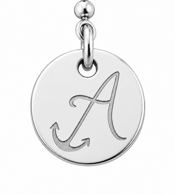 Silver pendant with Anchord 'A logo' on a white background