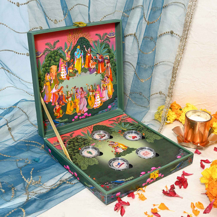 Krishna Divine Musical 999 Silver Coin Box (5 Coins)