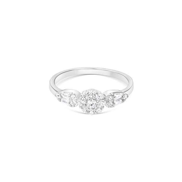 Leaf Accent Cluster CZ Silver Ring