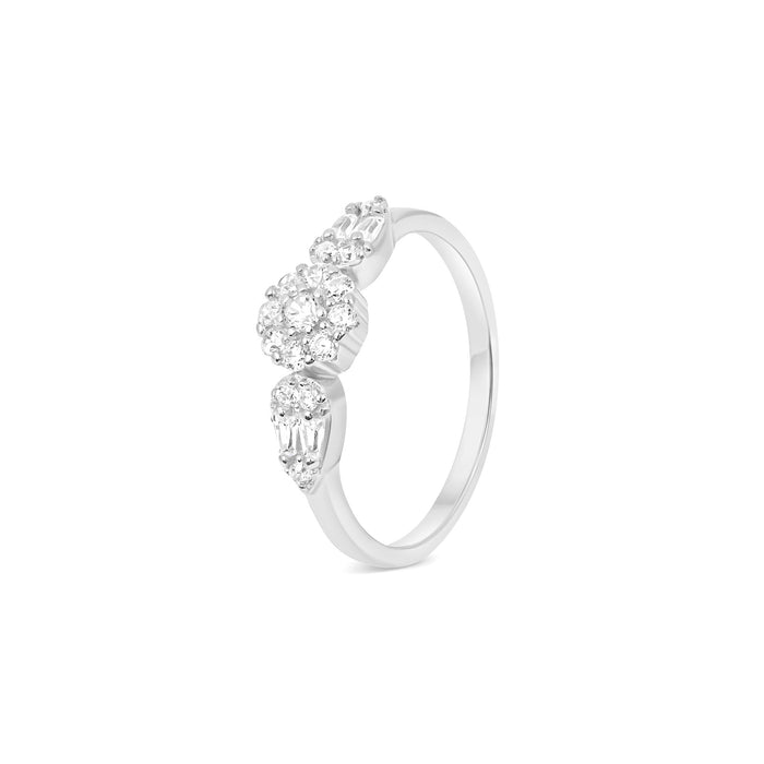Leaf Accent Cluster CZ Silver Ring
