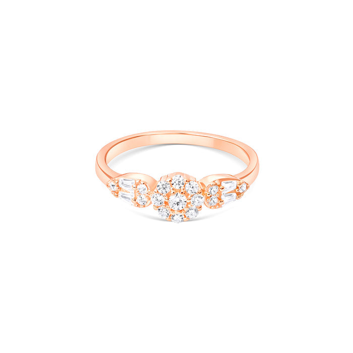Leaf Accent Cluster CZ Silver Ring