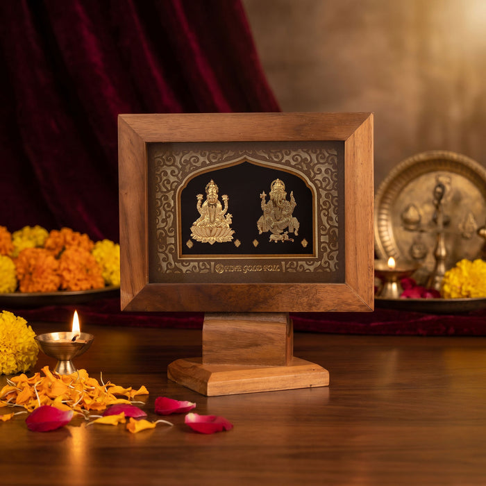 Lord Lakshmi & Ganesha 24K Gold Foil Table Frame