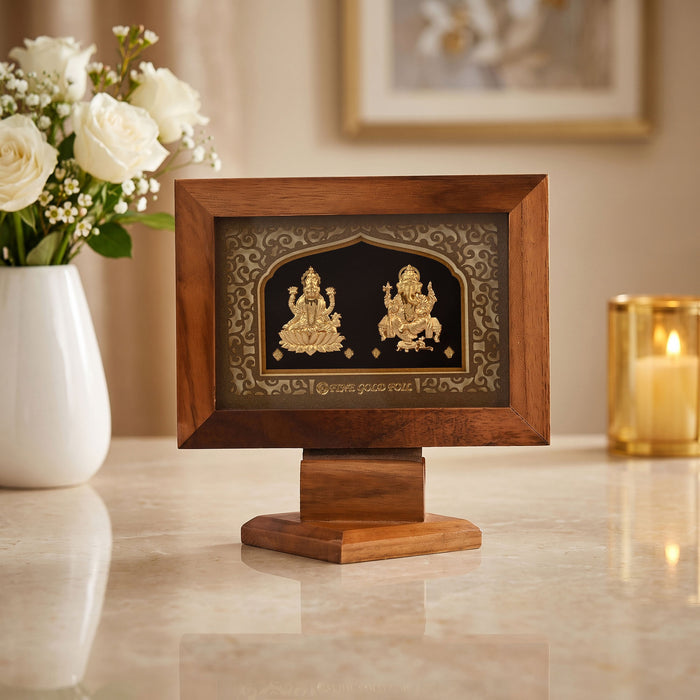 Lord Lakshmi & Ganesha 24K Gold Foil Table Frame