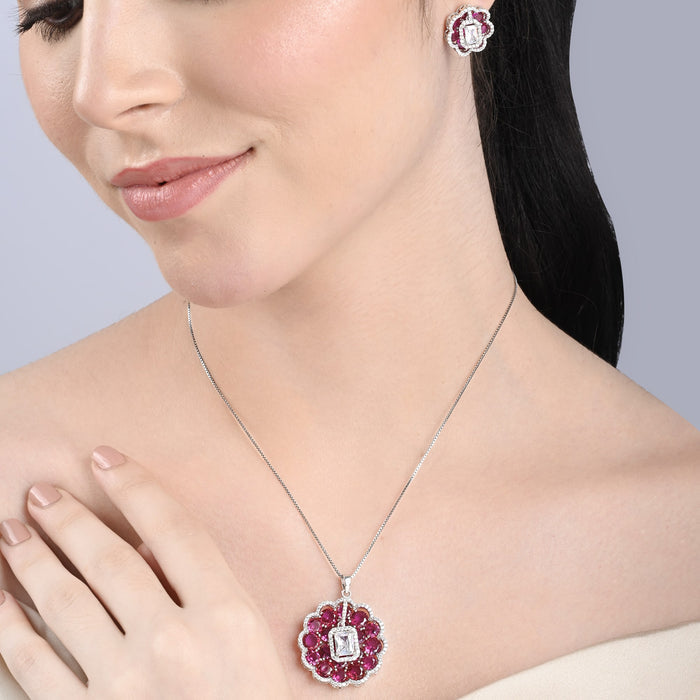 Majestic Blossom Silver Necklace Set