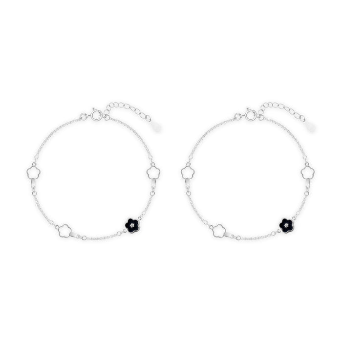 Midnight Bloom Silver Anklet