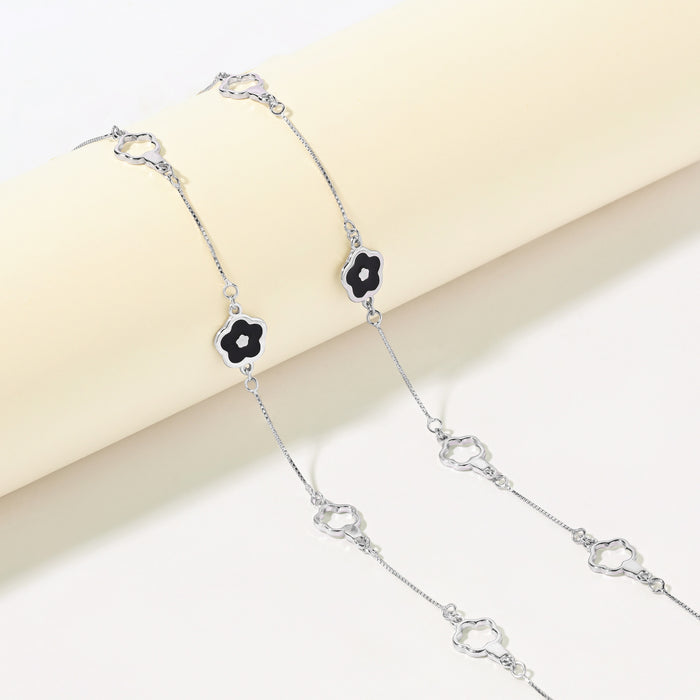 Midnight Bloom Silver Anklet
