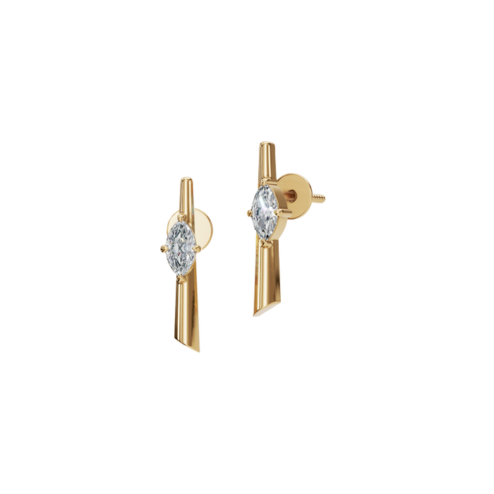 Minimalist Marquise Cut Lab Grown Diamond Bezel Set Bar Stud Earrings