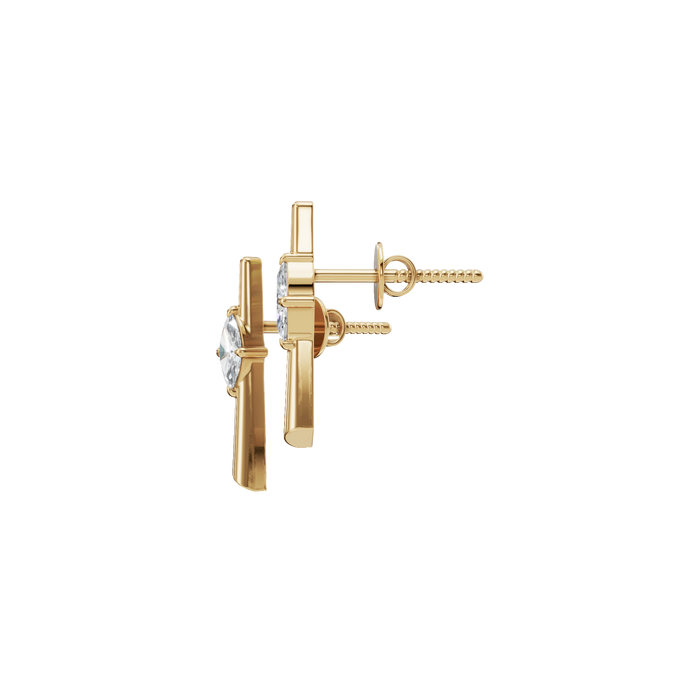 Minimalist Marquise Cut Lab Grown Diamond Bezel Set Bar Stud Earrings
