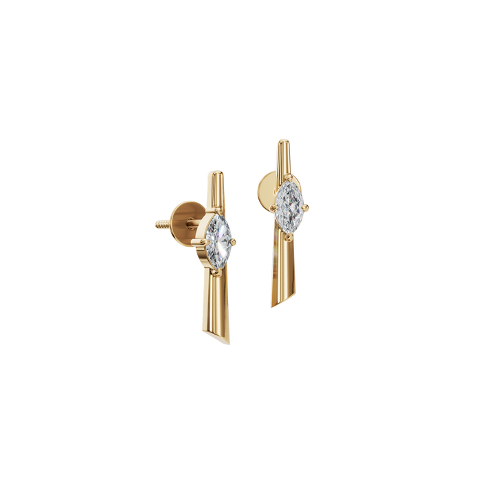 Minimalist Marquise Cut Lab Grown Diamond Bezel Set Bar Stud Earrings