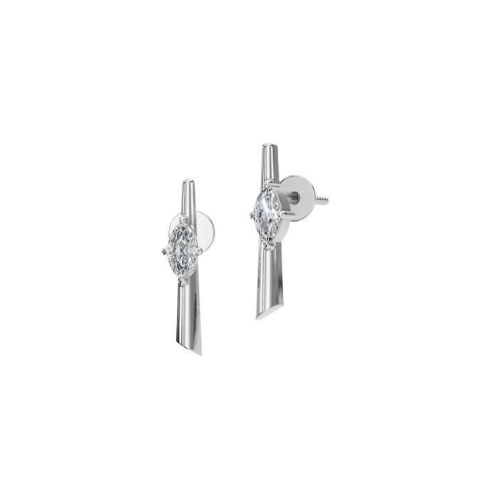 Minimalist Marquise Cut Lab Grown Diamond Bezel Set Bar Stud Earrings