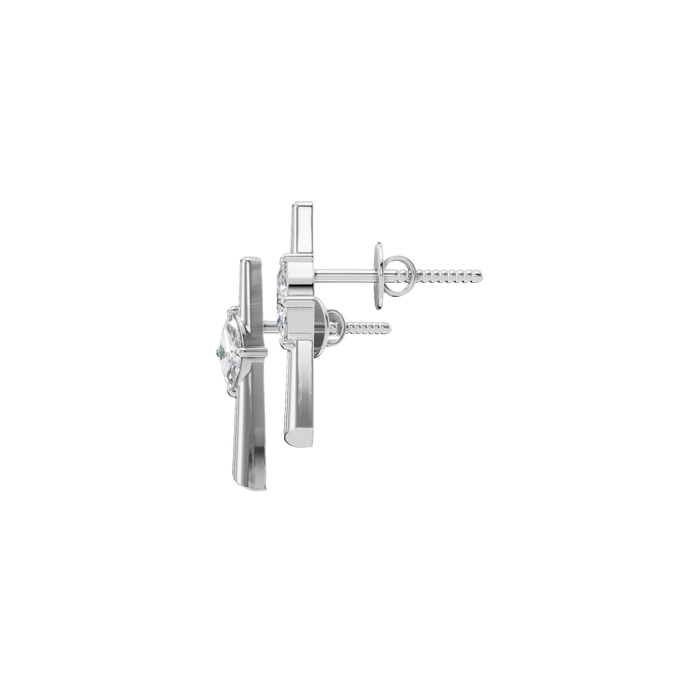 Minimalist Marquise Cut Lab Grown Diamond Bezel Set Bar Stud Earrings