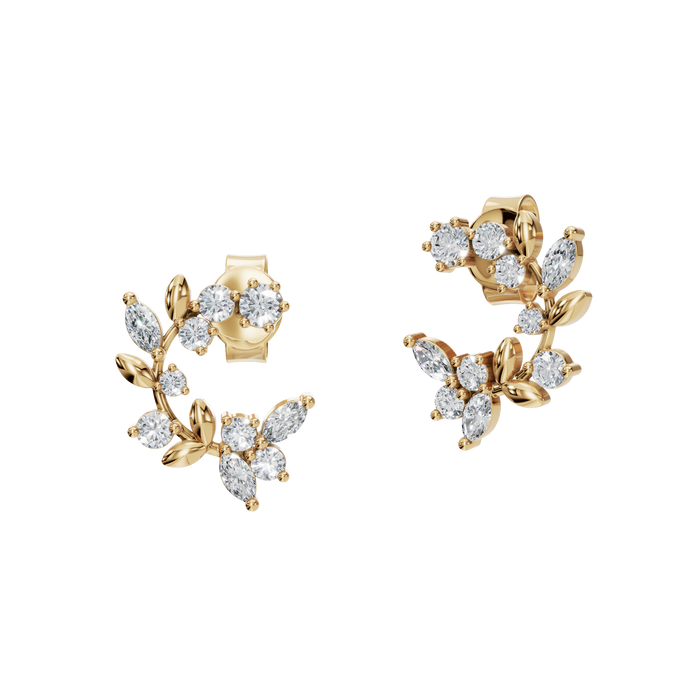 Nature Inspired Multi Color Lab Grown Diamond Floral Stud Earrings