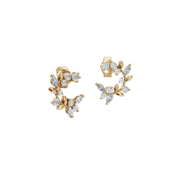 Nature Inspired Multi Color Lab Grown Diamond Floral Stud Earrings