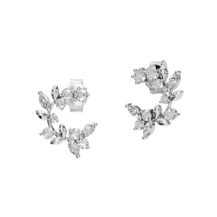 Nature Inspired Multi Color Lab Grown Diamond Floral Stud Earrings