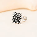 Oxidised Square Floral Silver Nose Pin