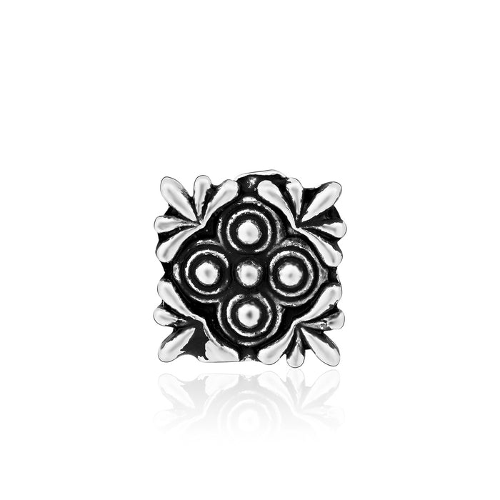 Oxidised Square Floral Silver Nose Pin