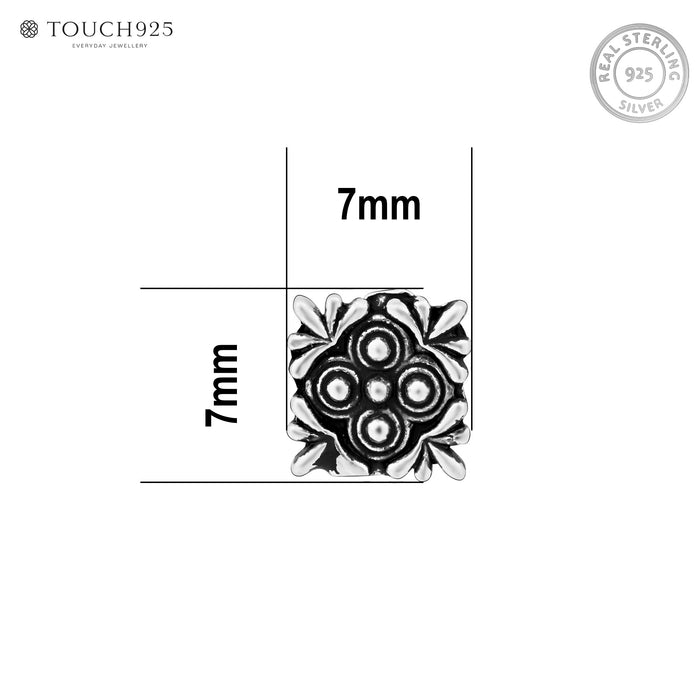 Oxidised Square Floral Silver Nose Pin