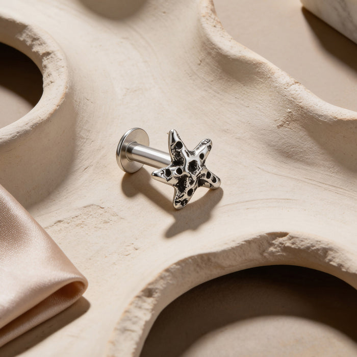 Oxidized Starfish Silver Stud Earring