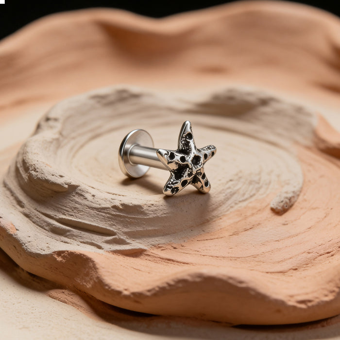 Oxidized Starfish Silver Stud Earring