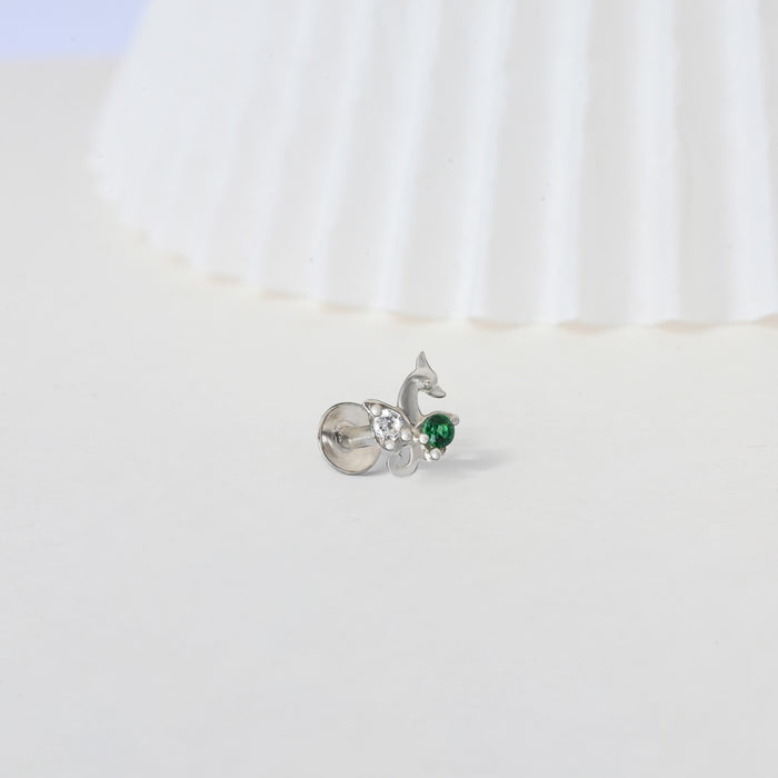 Peacock Charm Silver Nose Pin