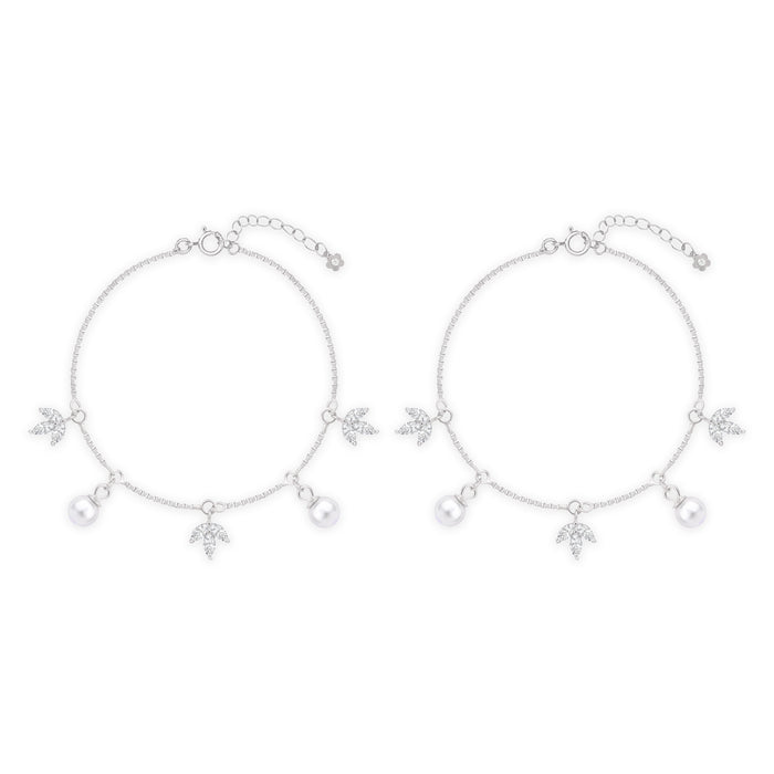 Pearl Bloom Silver Anklet