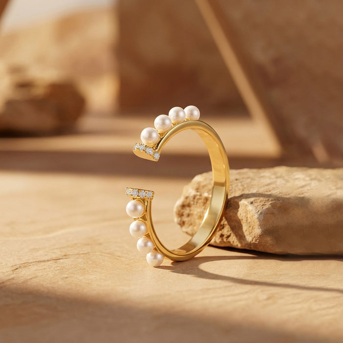 Pearl Crown Open Ring