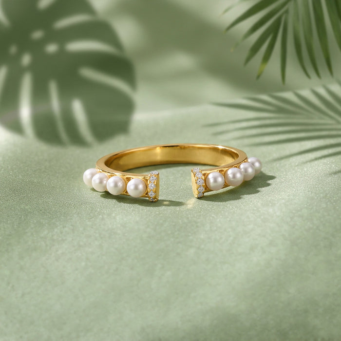 Pearl Crown Open Ring