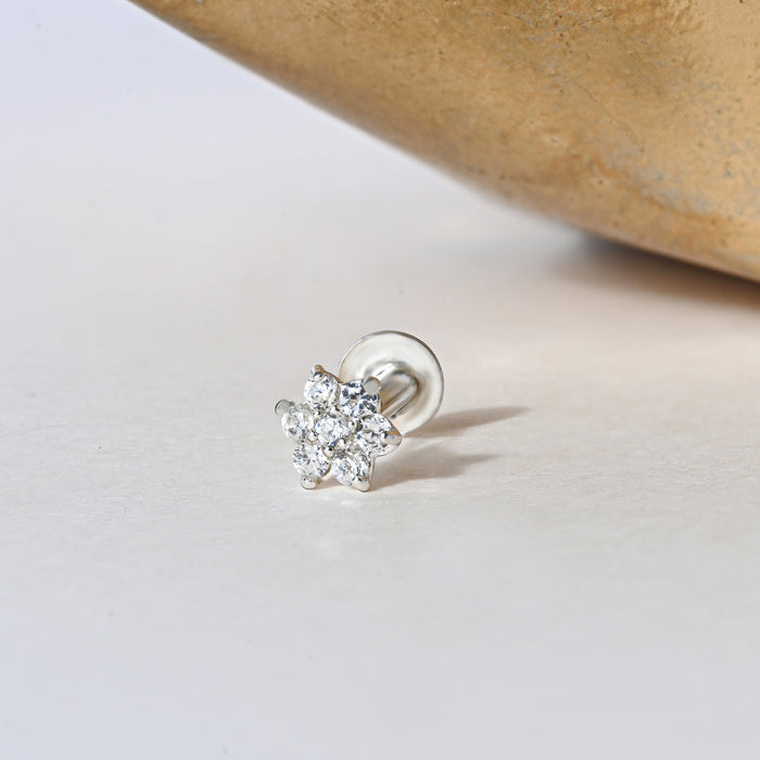 Petite Floral Silver Nose Pin
