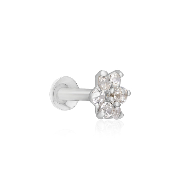 Petite Floral Silver Nose Pin