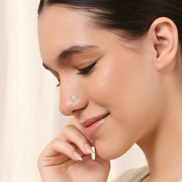 Petite Floral Silver Nose Pin