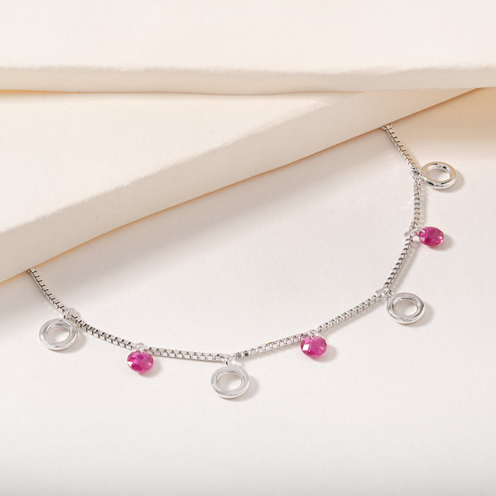Pink Bead and Circle Charm Bracelet