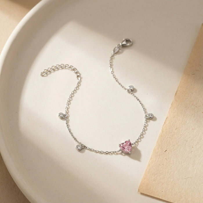 Pink Heart Silver Bracelet