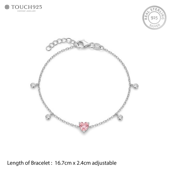 Pink Heart Silver Bracelet