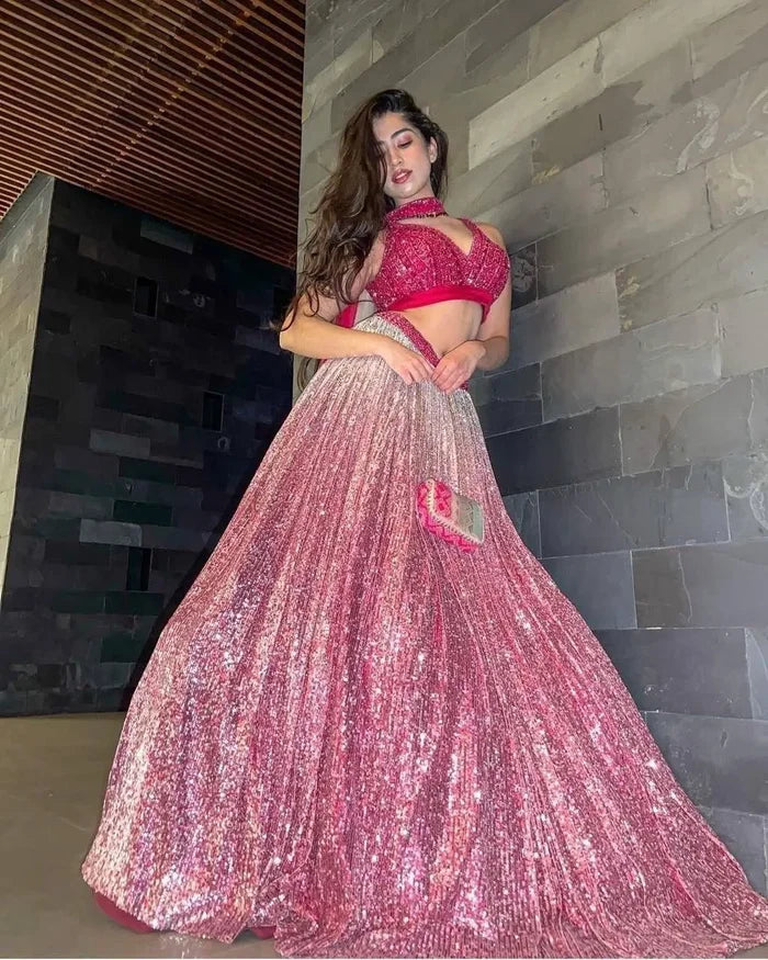 Pink Satin Silk Lehenga Choli With Sequence Work