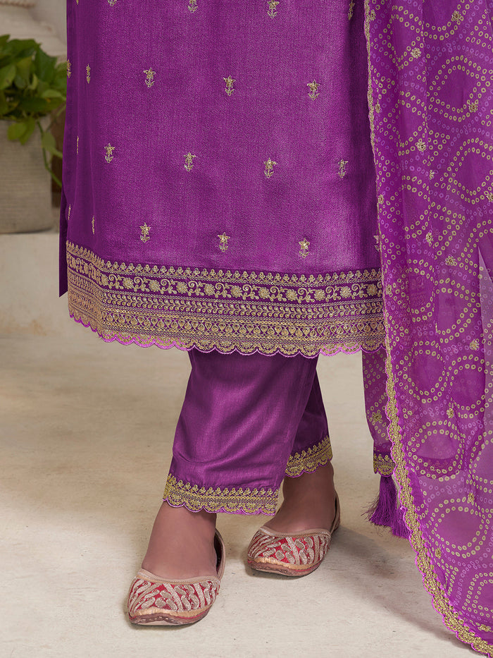 Purple Vichitra Sequins Embroidered Kurta Suit Set