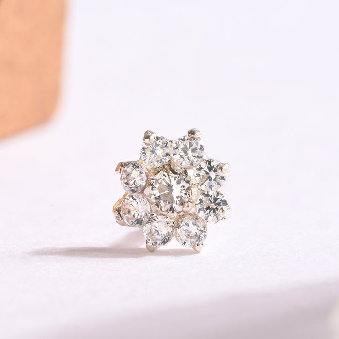 Radiant Bloom CZ Silver Nose Pin