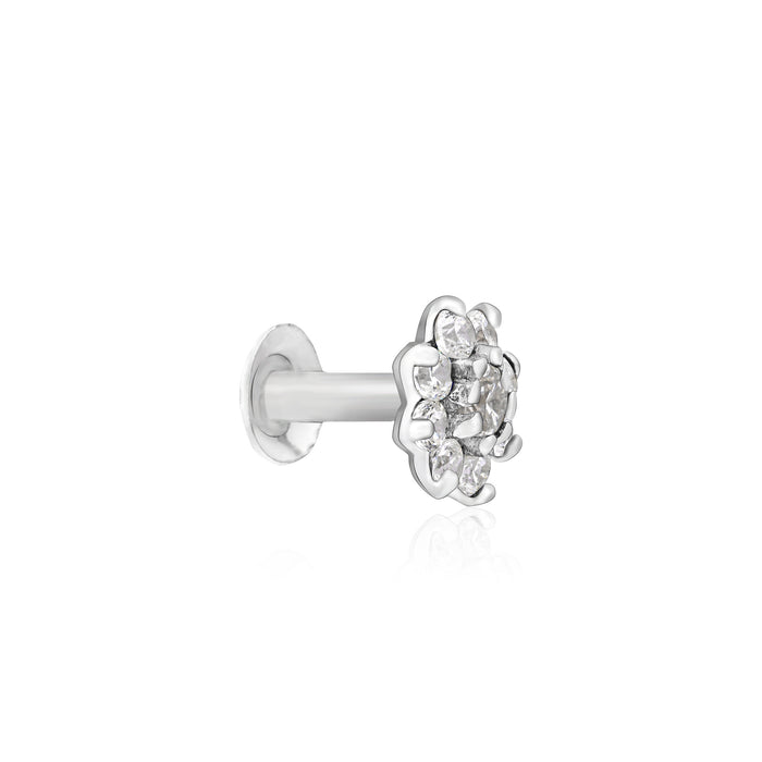 Radiant Bloom CZ Silver Nose Pin