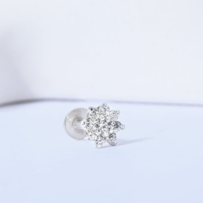 Radiant Bloom CZ Silver Nose Pin