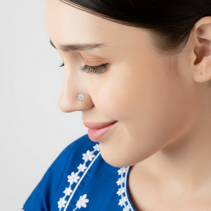 Radiant Bloom CZ Silver Nose Pin