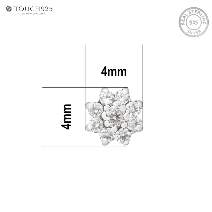 Radiant Bloom CZ Silver Nose Pin