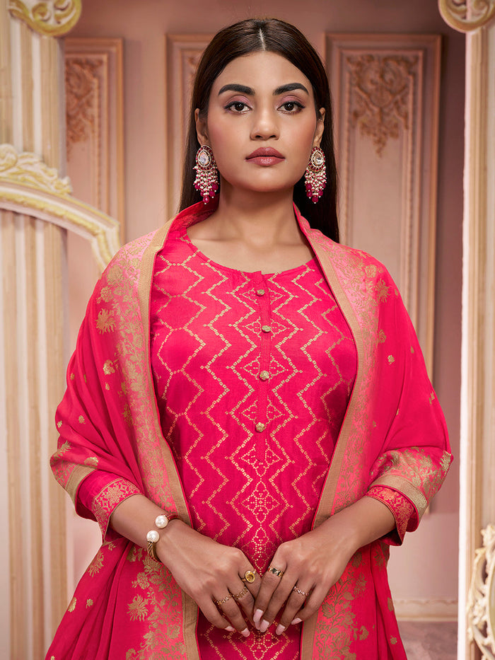 Red Zari Jacquard Kurta Suit Set