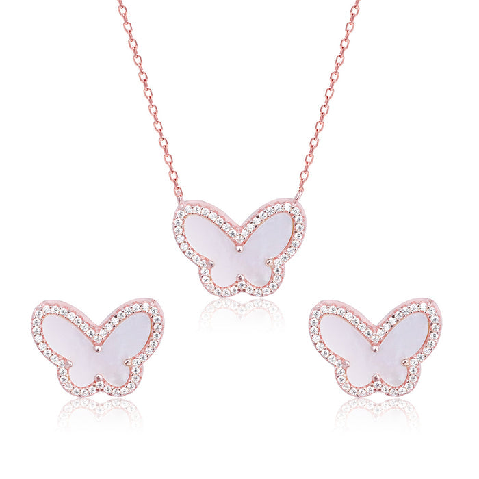 Rose Gold Butterfly Stone Set