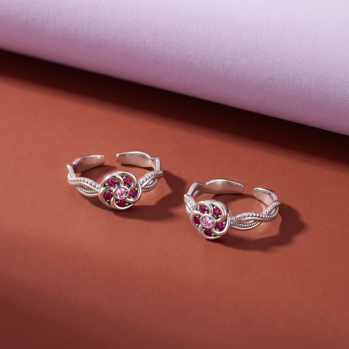 Ruby Swirl Flower Toe Ring