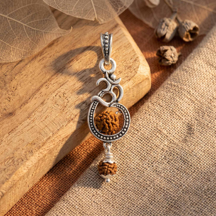 Sacred Om Dual Rudraksha Silver Pendant