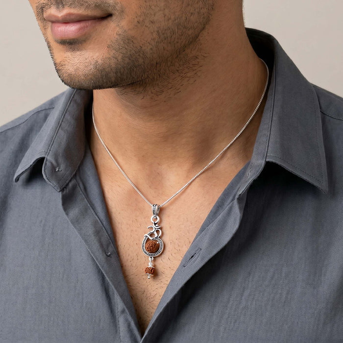 Sacred Om Dual Rudraksha Silver Pendant