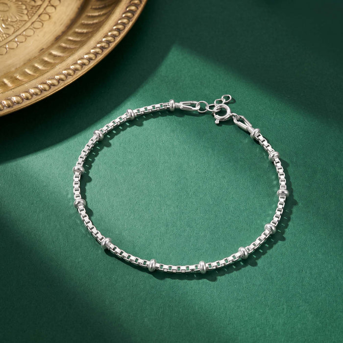 Silver Beaded Box Chain Bracelet