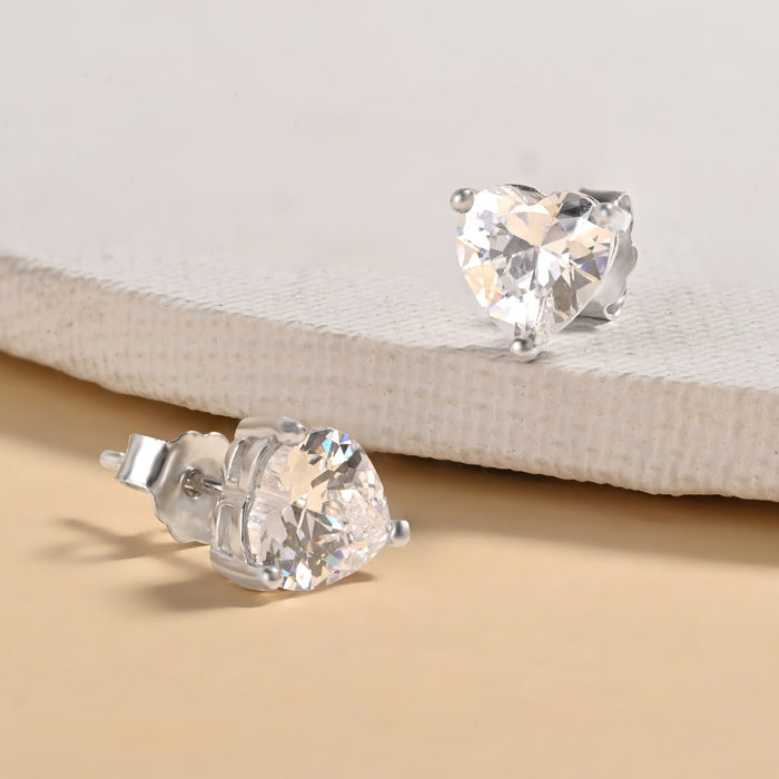 Silver Heart Stone Studs